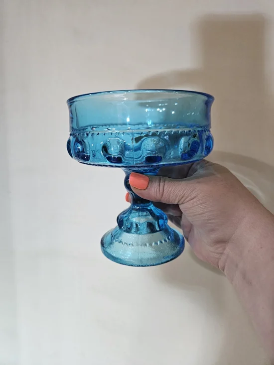 Indiana Glass Blue Pressed Glass Pedestal Compote - Picture 5 of 5